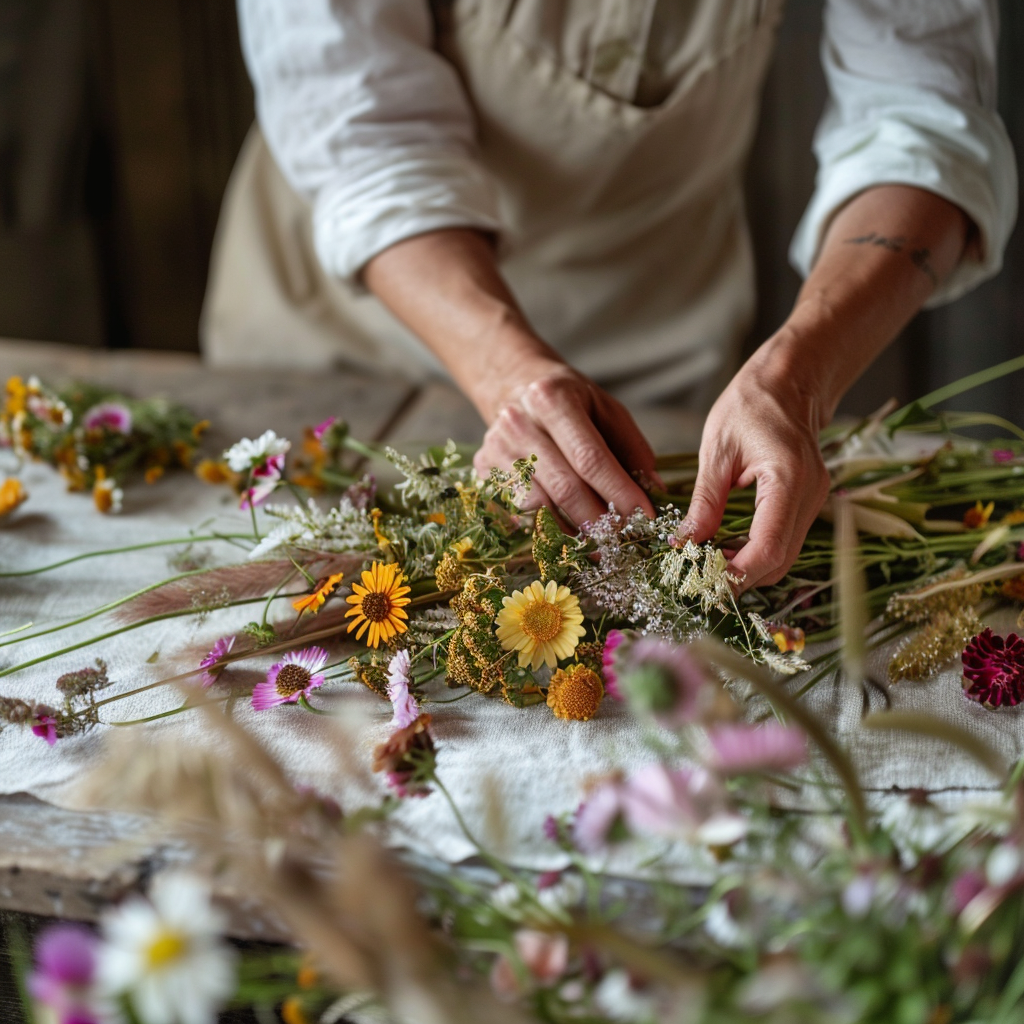 Amy at work — hands of the florist